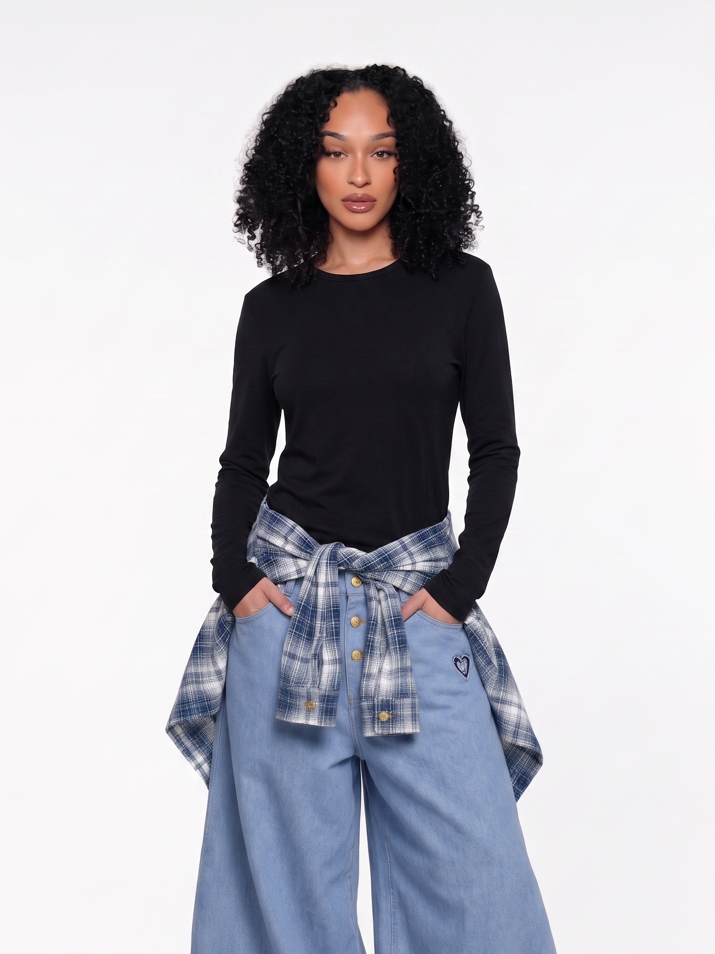 Kierra Double Waist Plaid Baggy Barrel Jeans