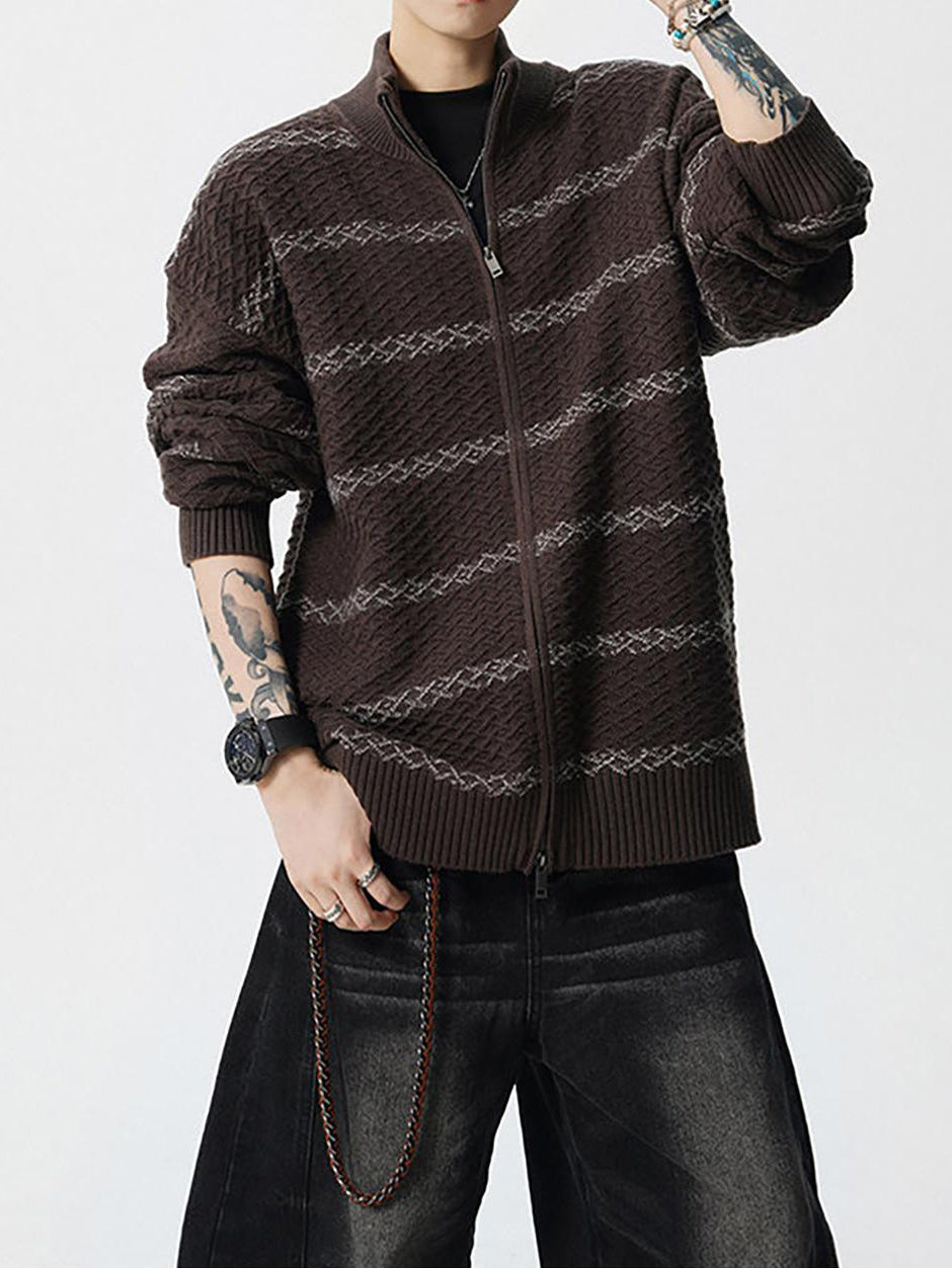 Ace Jolun Plaid Premium‑Feel Knit Striped Cardigan
