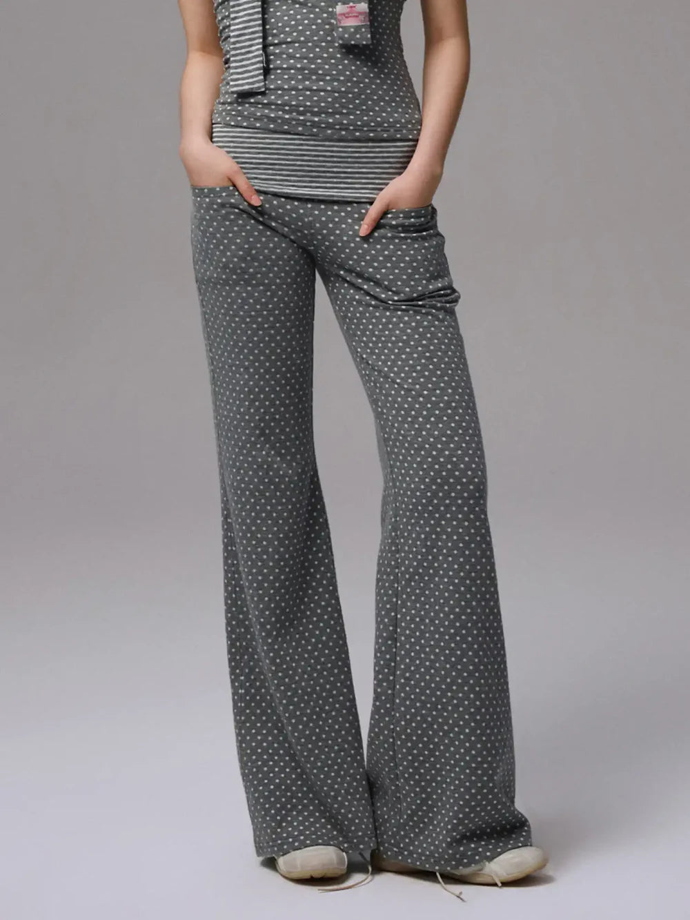 Y2K Polka Dot Foldover Flared Leggings