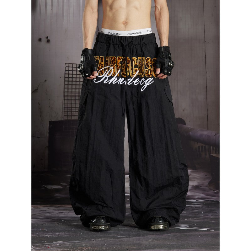 Ace Jolun Hip‑Hop Fashion Streetwear Leopard‑Print Embroidered Multi‑Pocket Cargo Pants