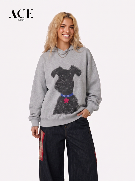 Tori Flowers Graffiti Dog Graphic Oversized Hoodie