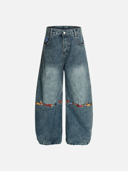 Pantalones vaqueros holgados Aelfric Eden con estampado de perro barril.