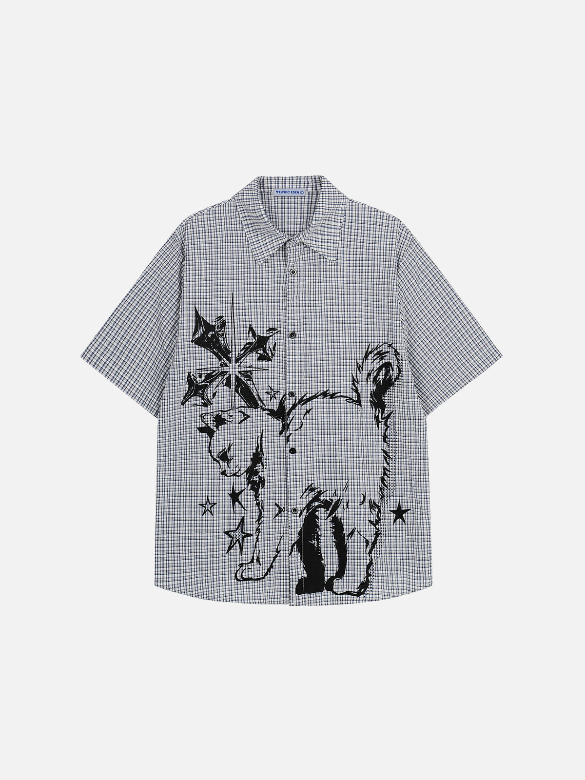 Aelfric Eden Cat Sketch Plaid Short Sleeve Shirt