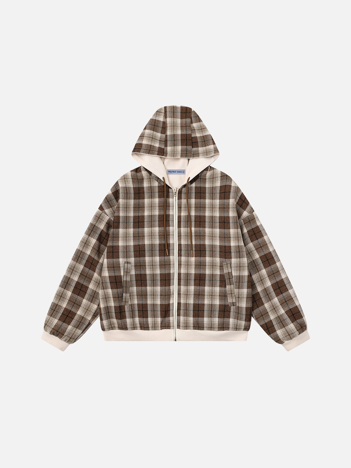 Sudadera con capucha reversible a cuadros y corte holgado Aelfric Eden con cremallera.