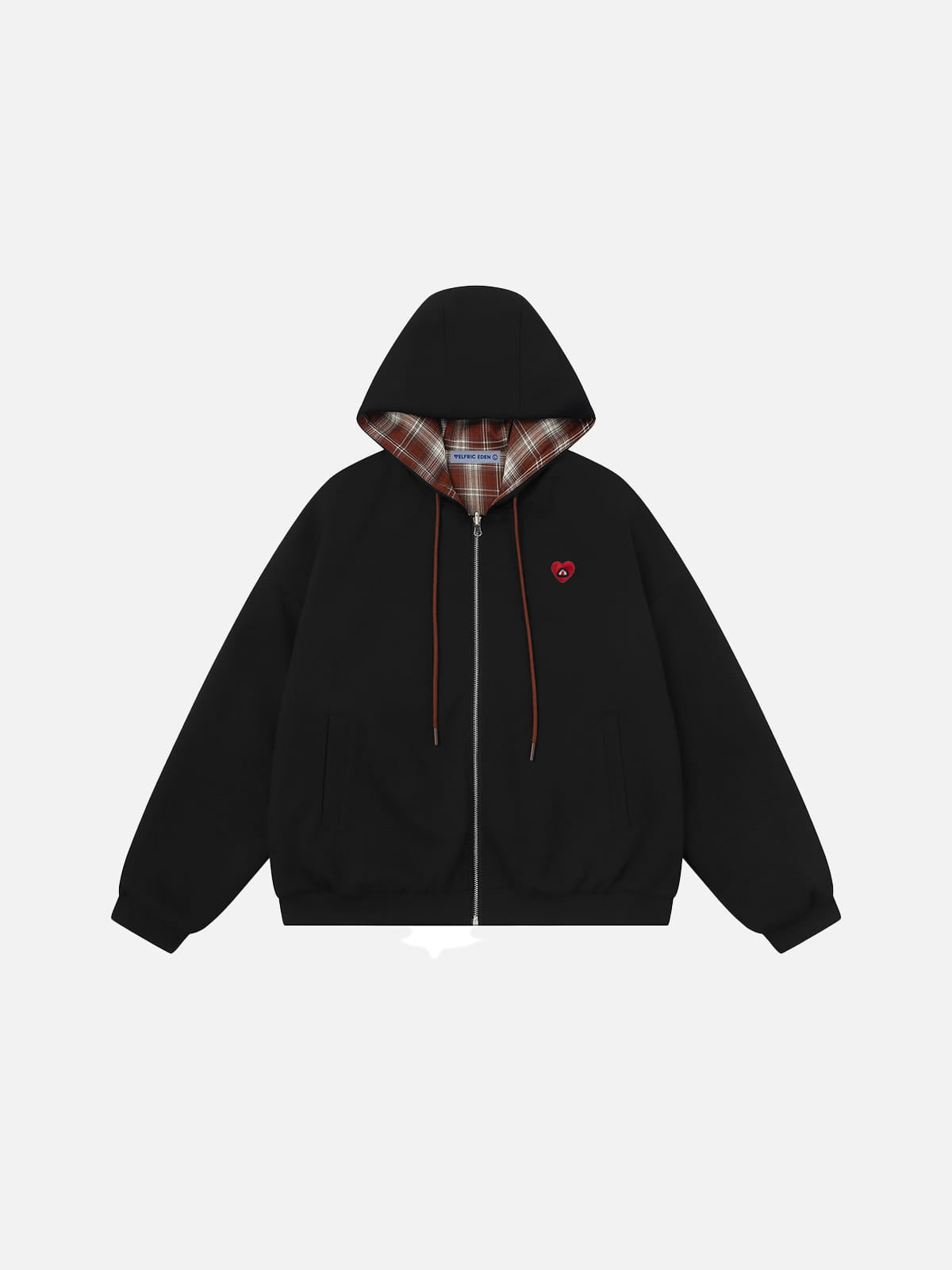 Sudadera con capucha reversible a cuadros y corte holgado Aelfric Eden con cremallera.