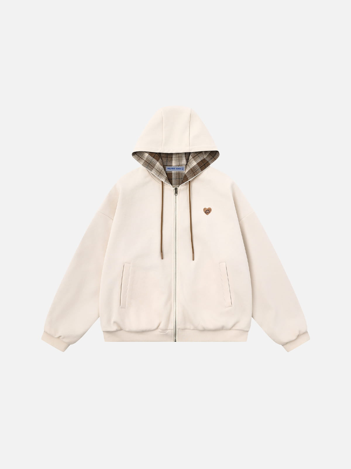 Sudadera con capucha reversible a cuadros y corte holgado Aelfric Eden con cremallera.