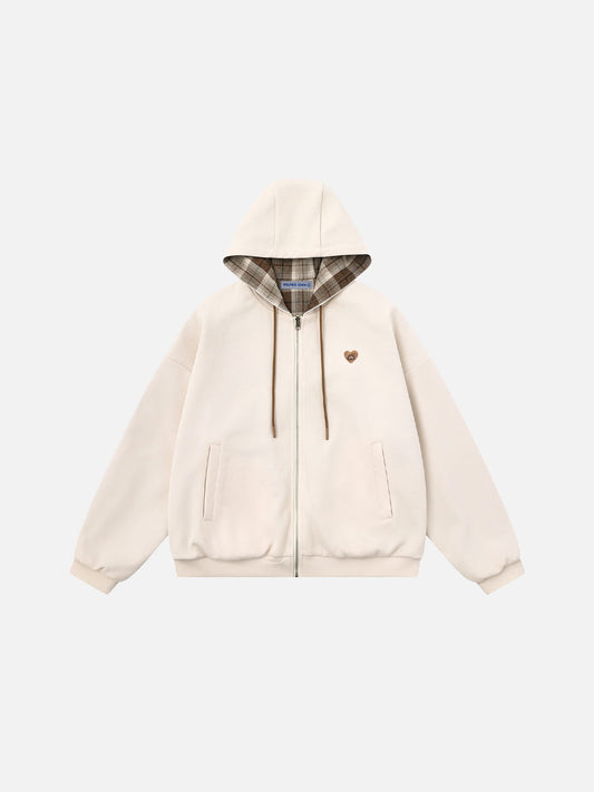 Sudadera con capucha reversible a cuadros y corte holgado Aelfric Eden con cremallera.