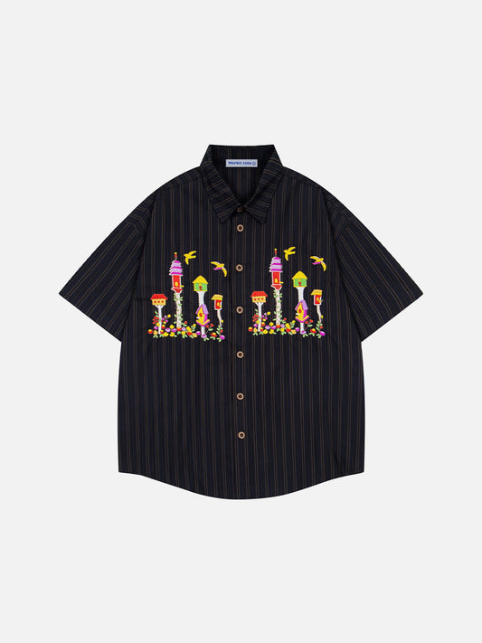 Aelfric Eden Birdhouse Embroidery Short Sleeve Shirt
