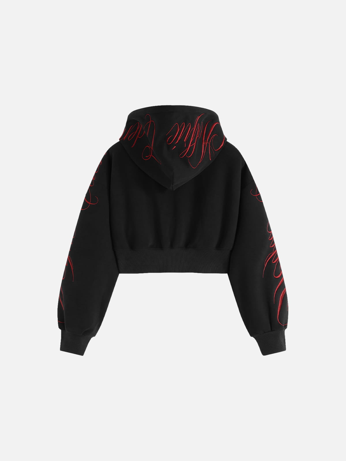 Cropped Script Embroidery Zip Up Hoodie