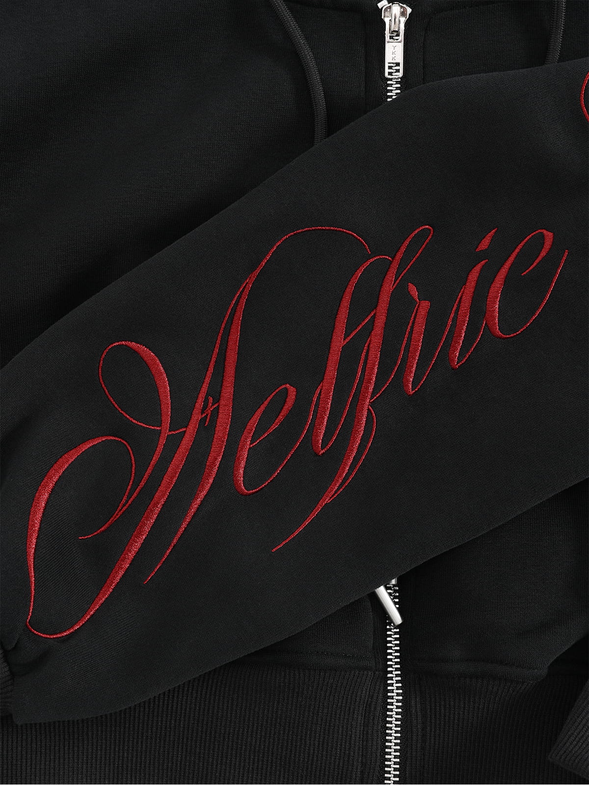 Cropped Script Embroidery Zip Up Hoodie