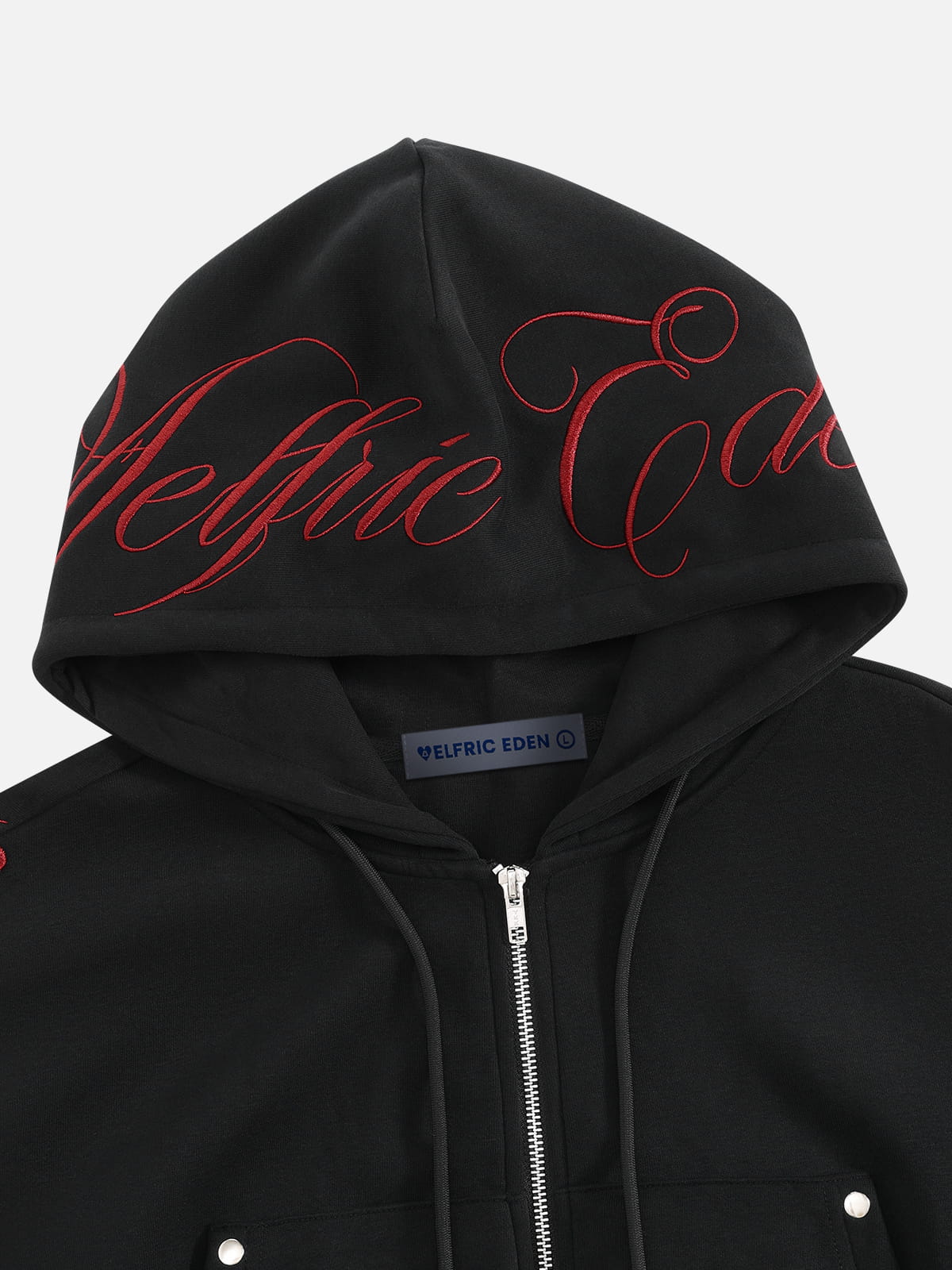 Cropped Script Embroidery Zip Up Hoodie