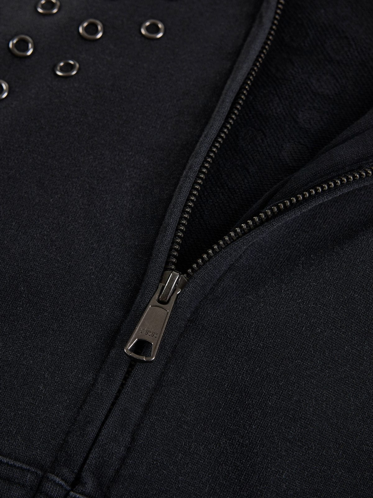 Eyelet Washed Zip Up Hoodie