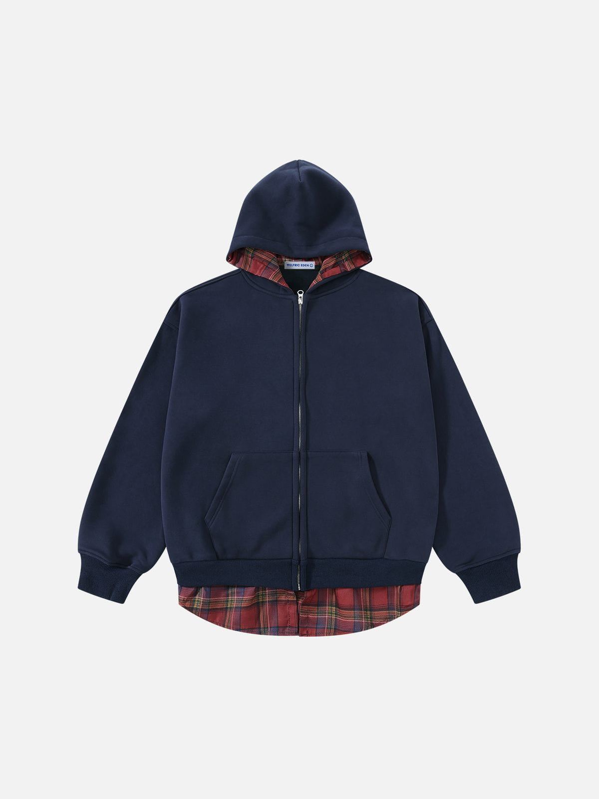 Plaid Contrast Zip Up Hoodie