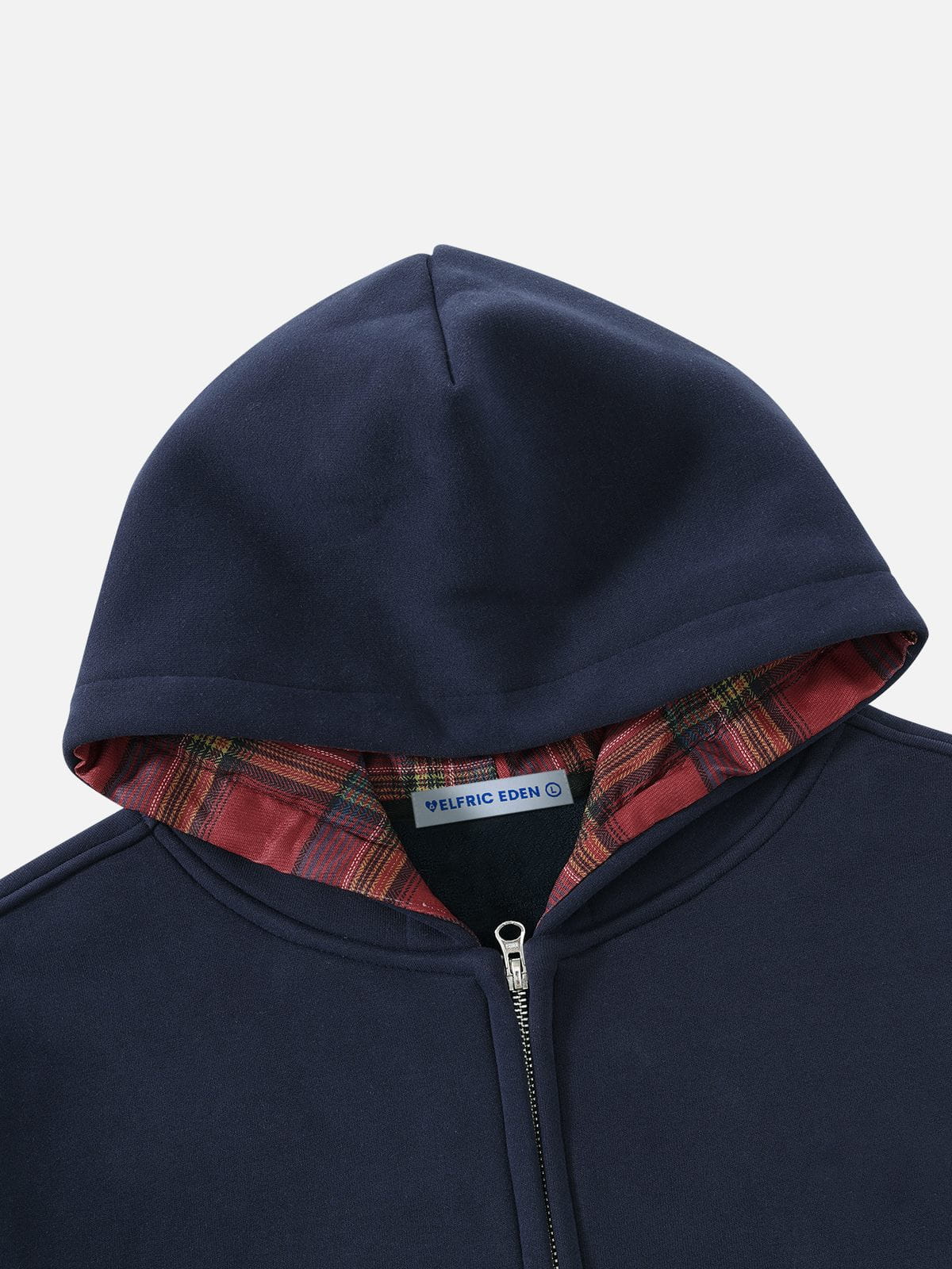 Plaid Contrast Zip Up Hoodie