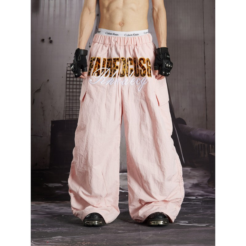 Ace Jolun Hip‑Hop Fashion Streetwear Leopard‑Print Embroidered Multi‑Pocket Cargo Pants