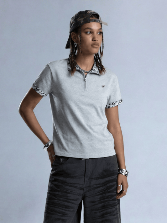Aelfric Eden Leopard Trim Zip Up Tee