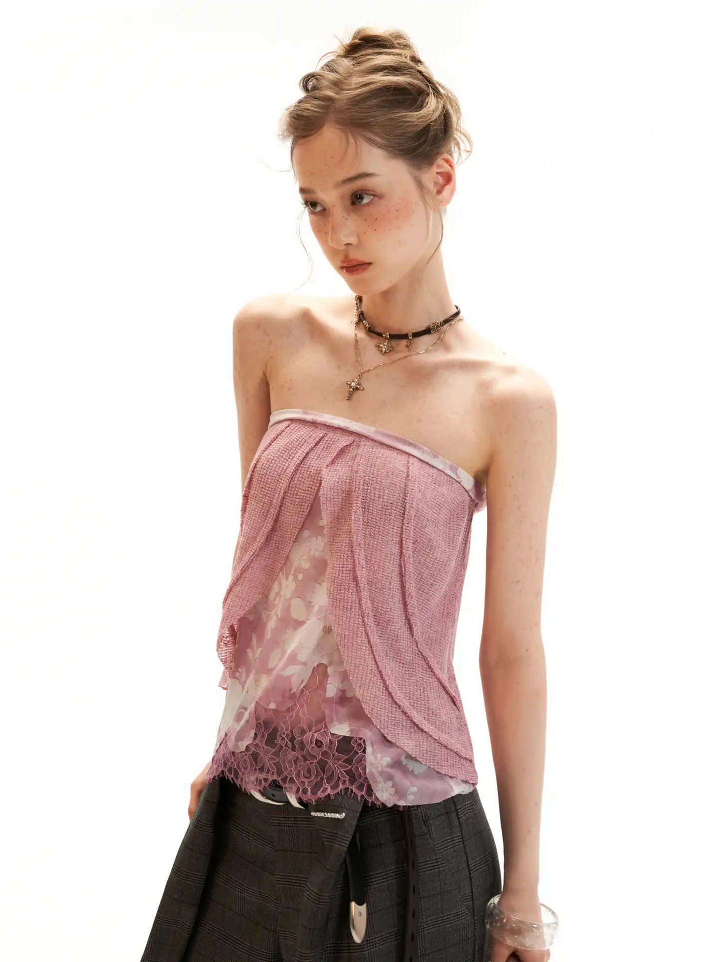 Dusty Rose Layered Gauze Bandeau Top