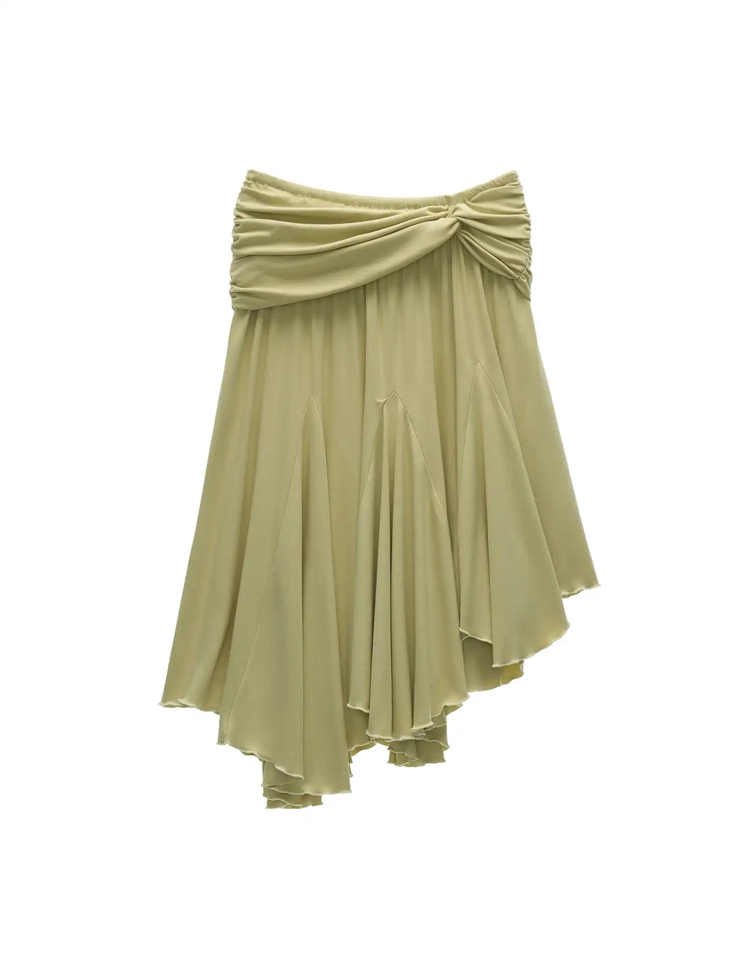 Green Fold Over Asymmetric Hem Midi Skirt