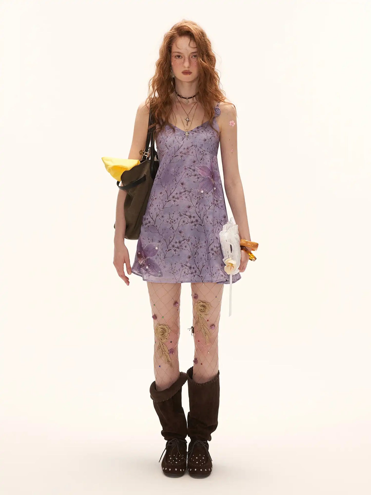 Lavender Floral Chiffon Slip Mini Dress