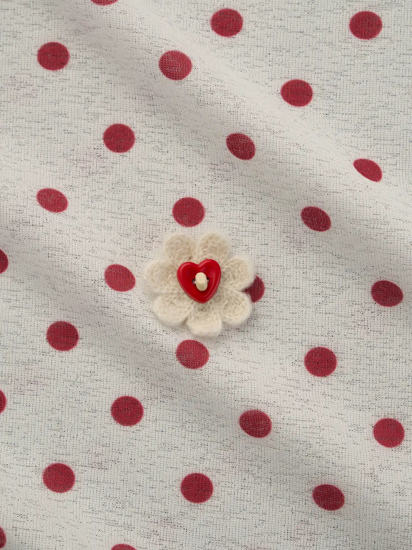 Long Sleeve Flower Button Polka Dot Sheer Top