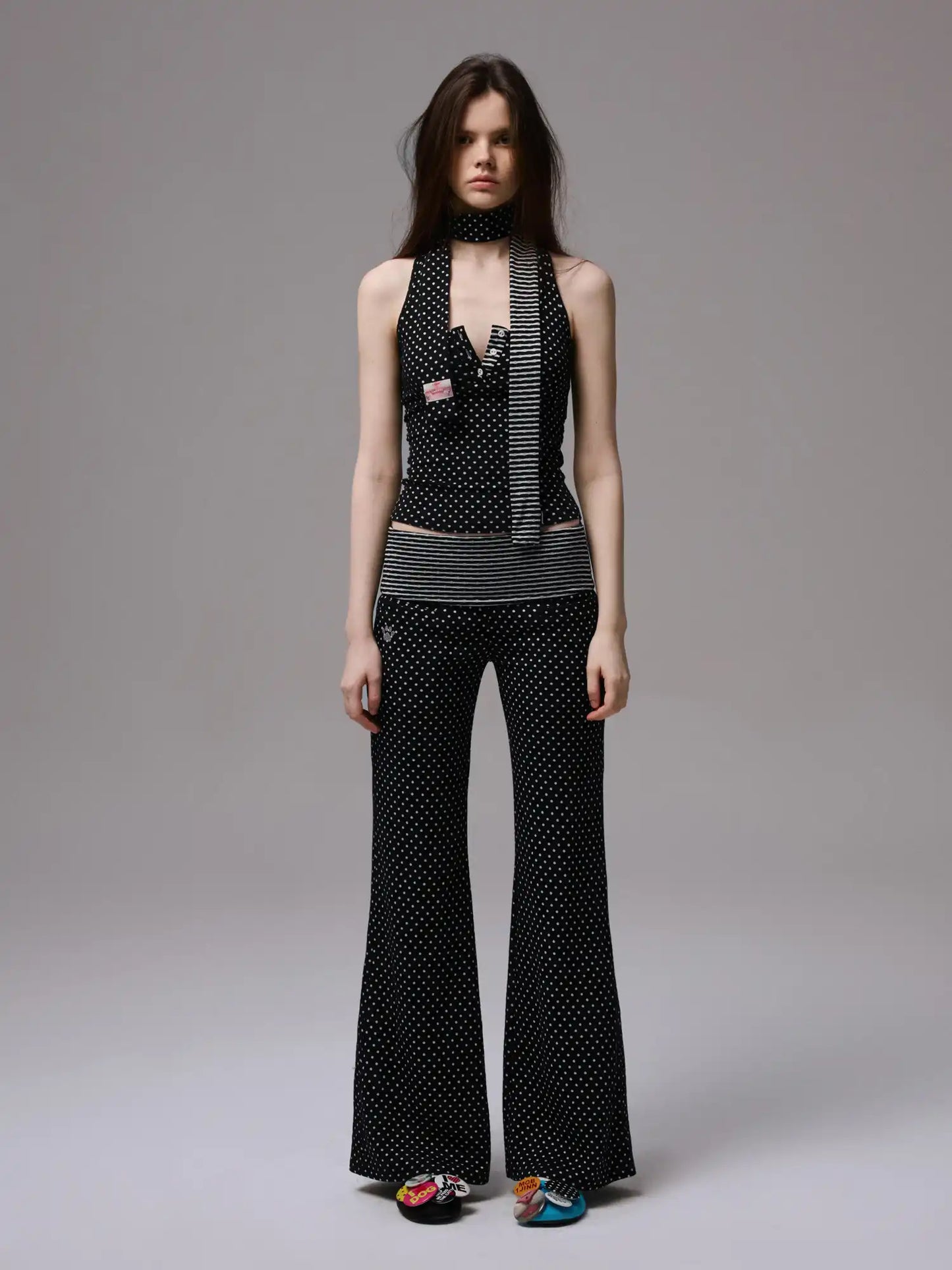 Y2K Polka Dot Foldover Flared Leggings Set