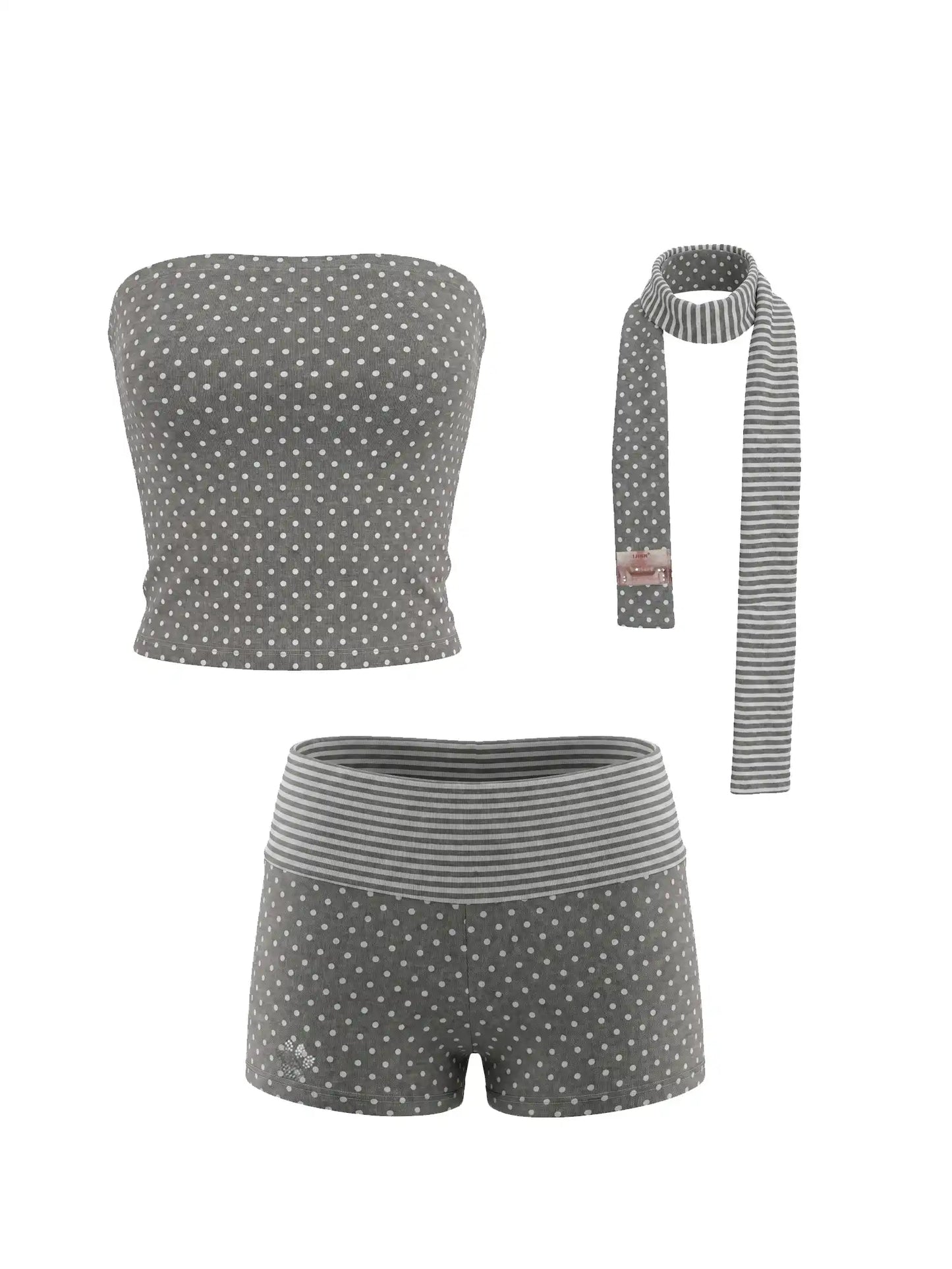 Y2K Stripe & Polka Dot Foldover Shorts Set