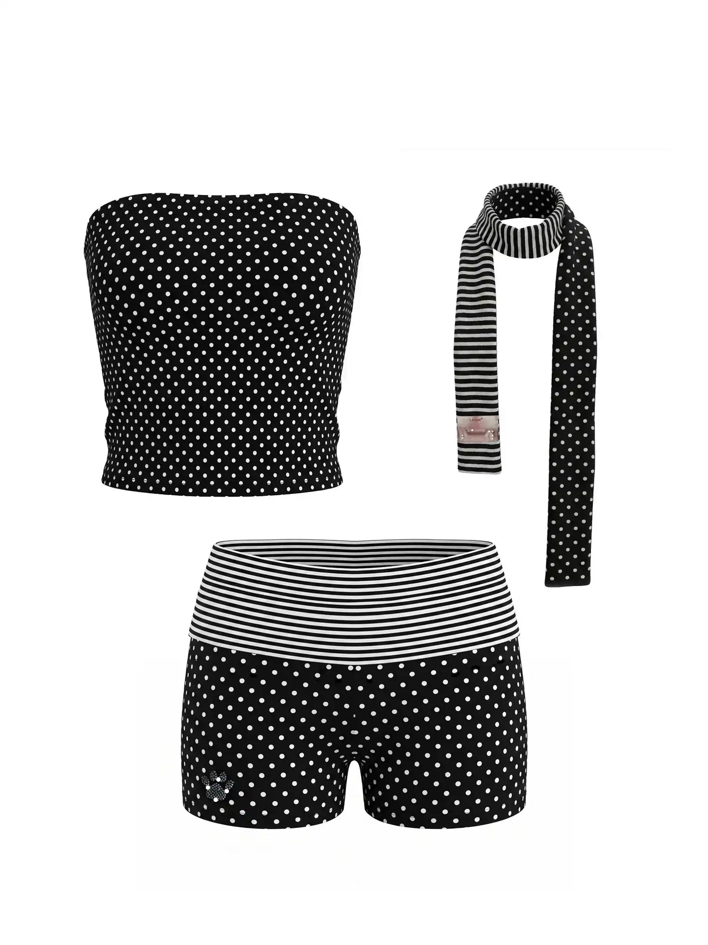 Y2K Stripe & Polka Dot Foldover Shorts Set