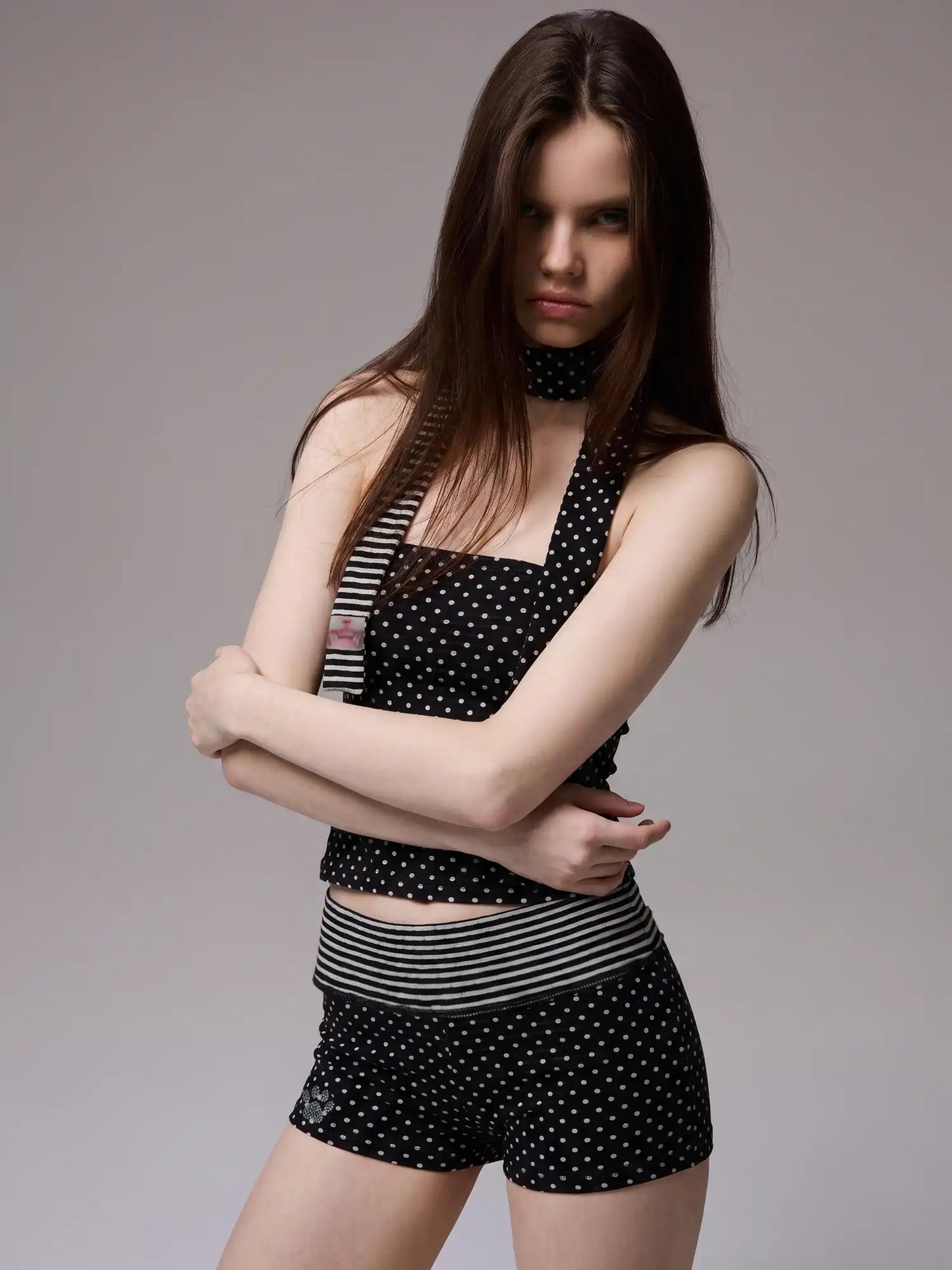 Y2K Stripe & Polka Dot Foldover Shorts Set