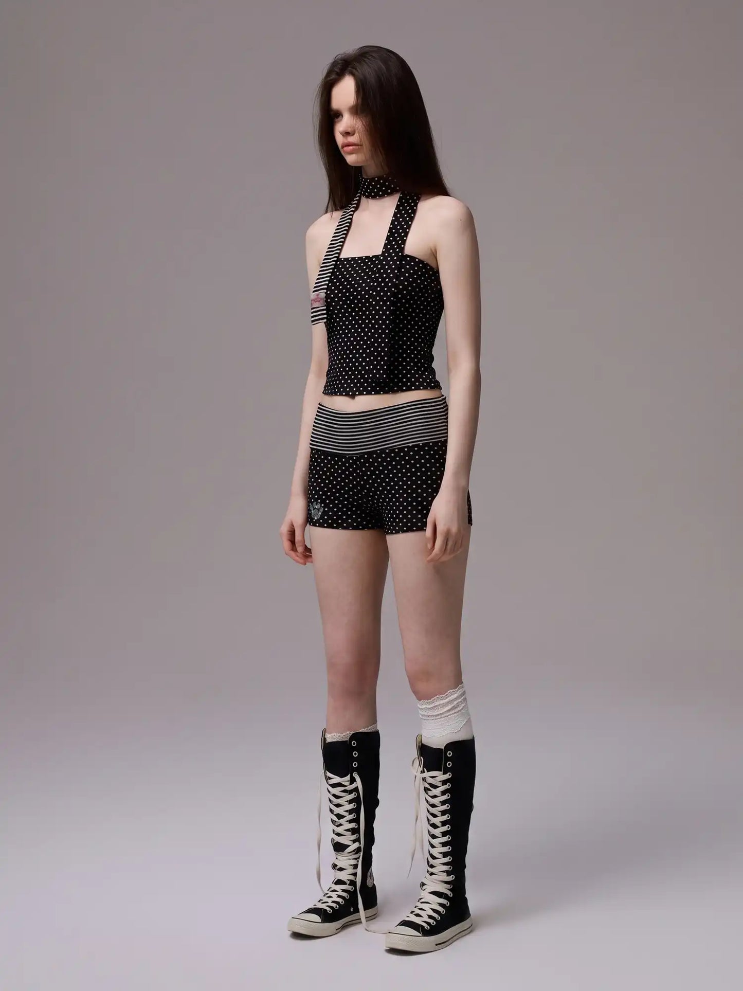 Y2K Stripe & Polka Dot Foldover Shorts Set