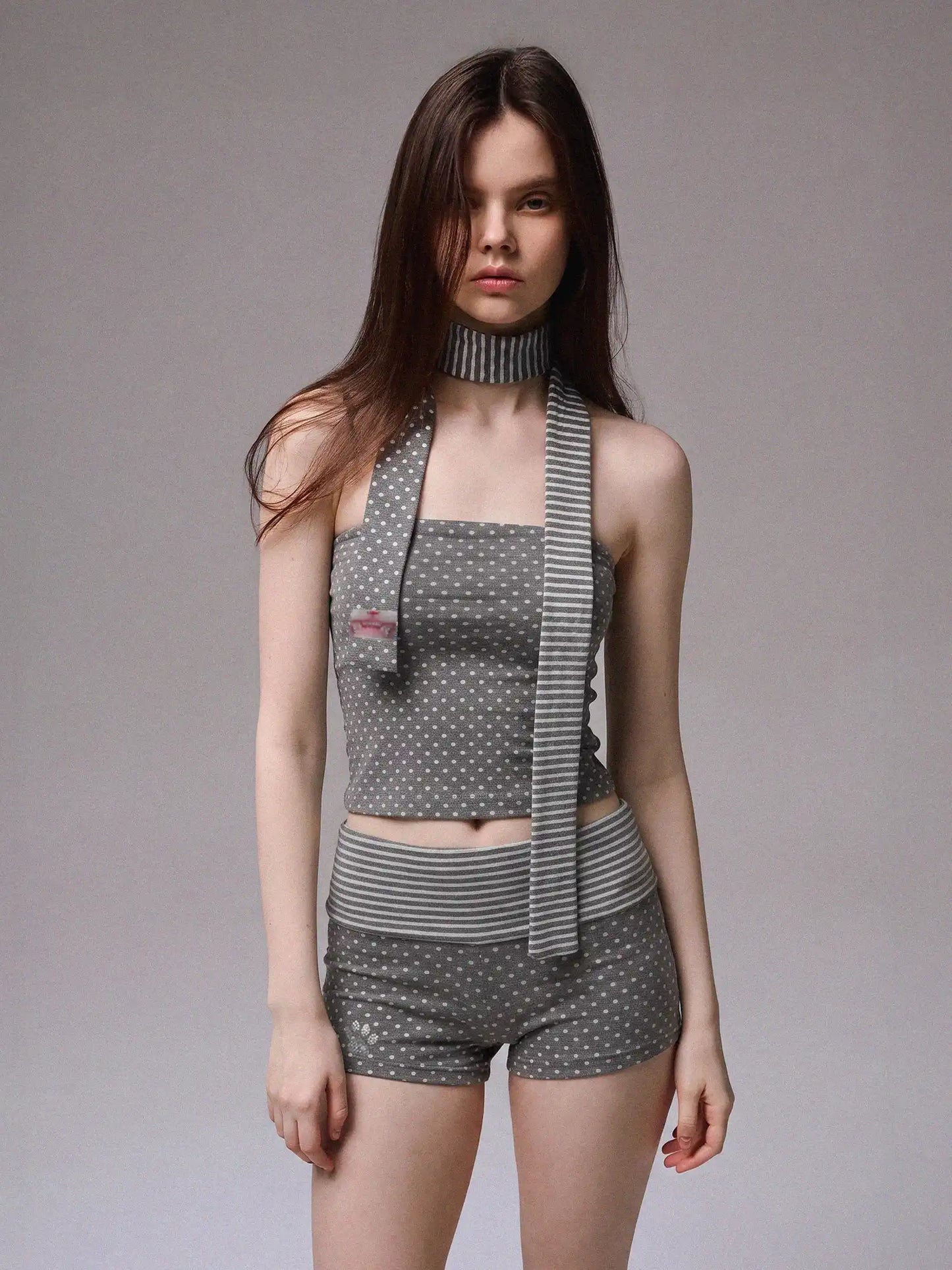 Y2K Stripe & Polka Dot Foldover Shorts Set