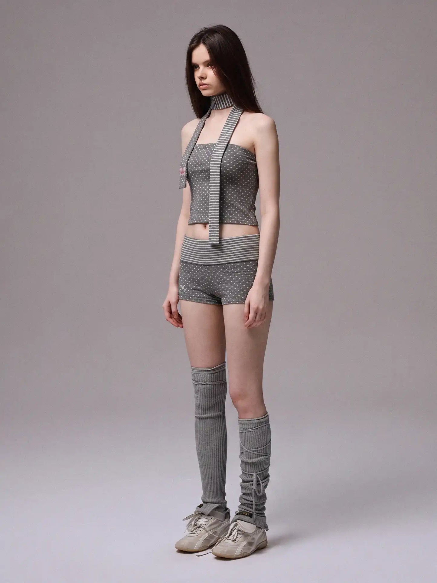 Y2K Stripe & Polka Dot Foldover Shorts Set