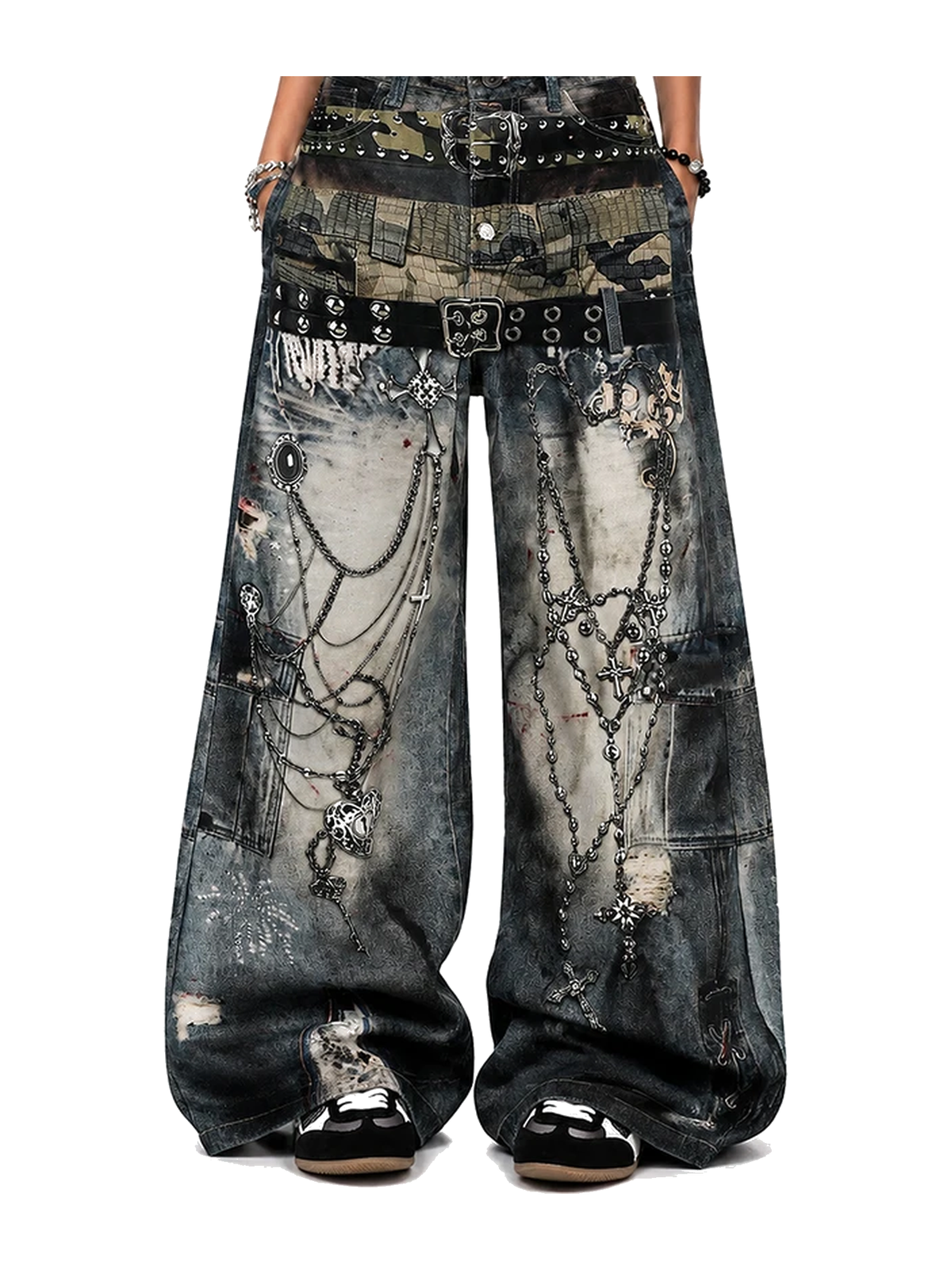 Washed Black 3d print y2k wide-leg jeans view 1