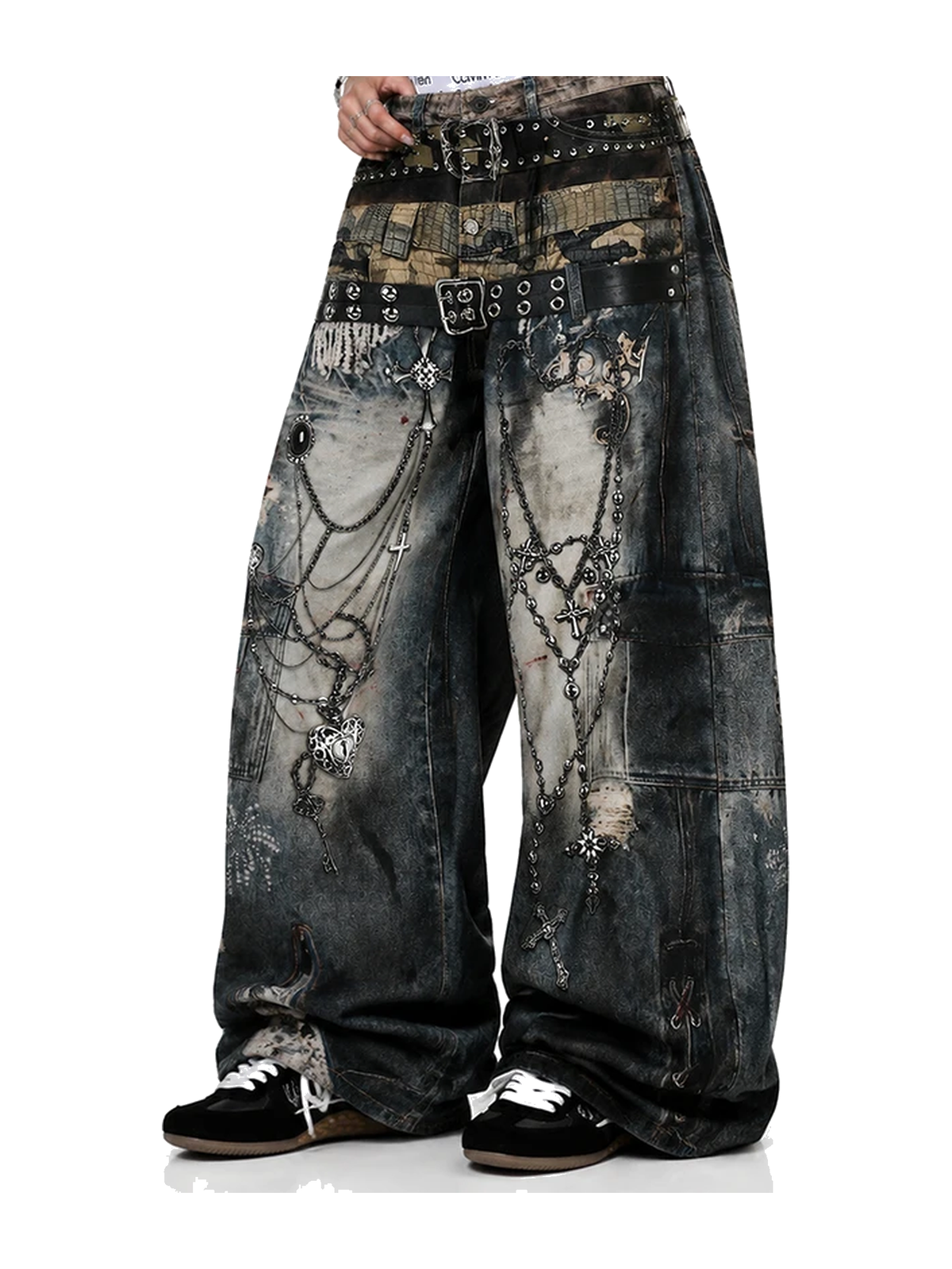 Washed Black 3d print y2k wide-leg jeans view 2