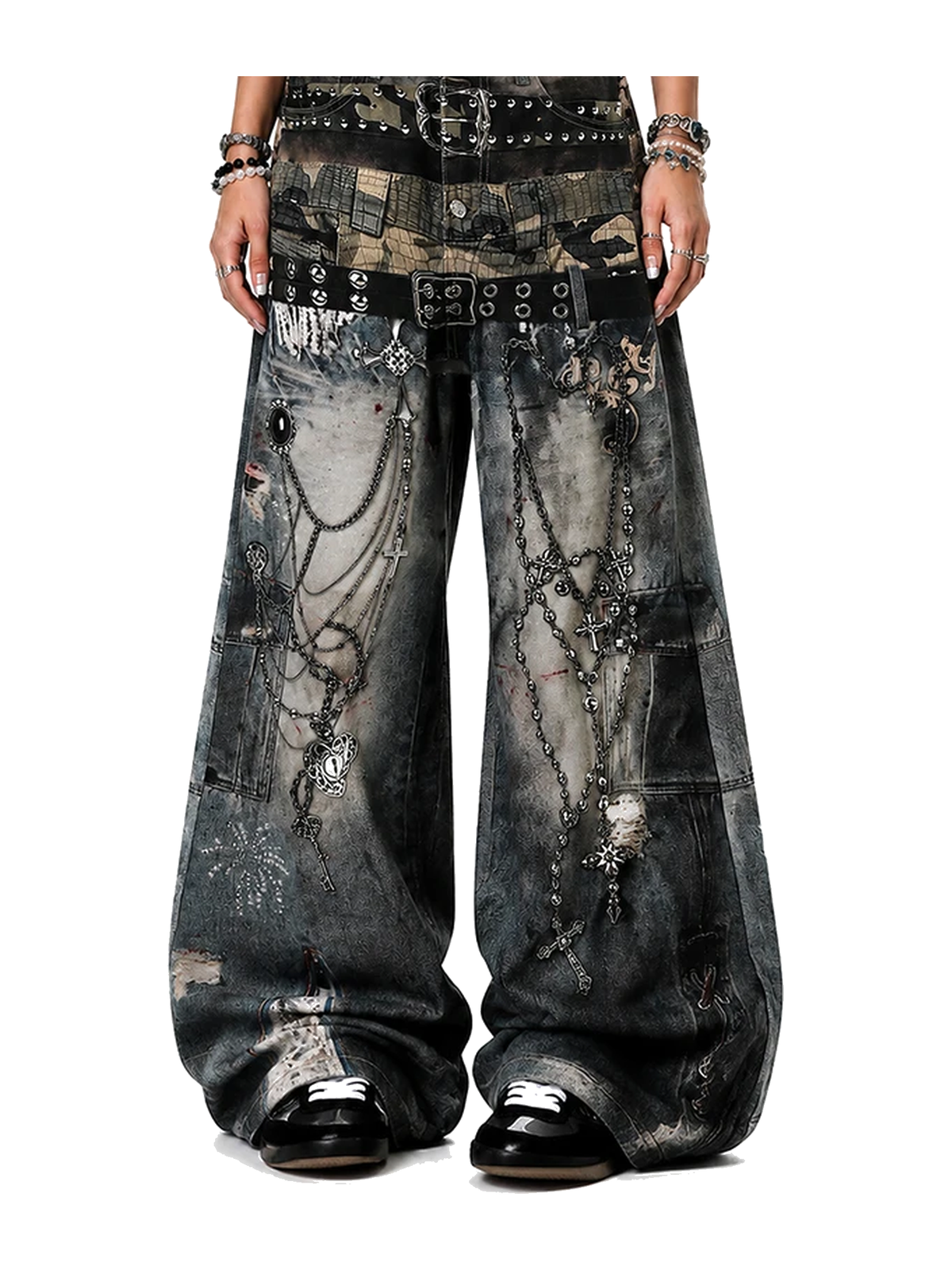 Washed Black 3d print y2k wide-leg jeans view 3