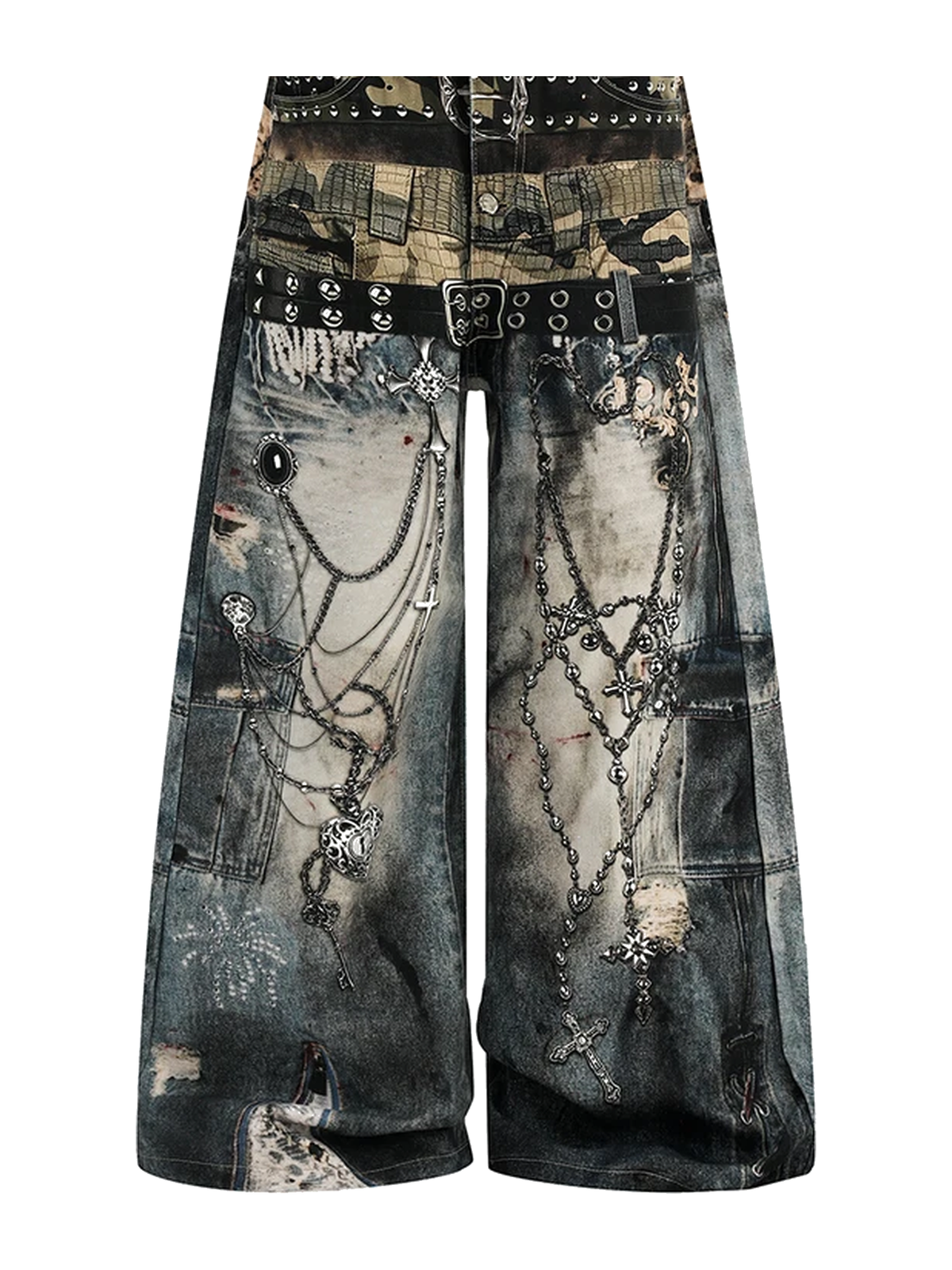Washed Black 3d print y2k wide-leg jeans view 4