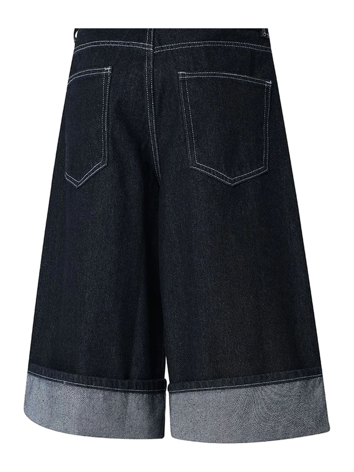 Black buckle-cuff baggy denim shorts view 2