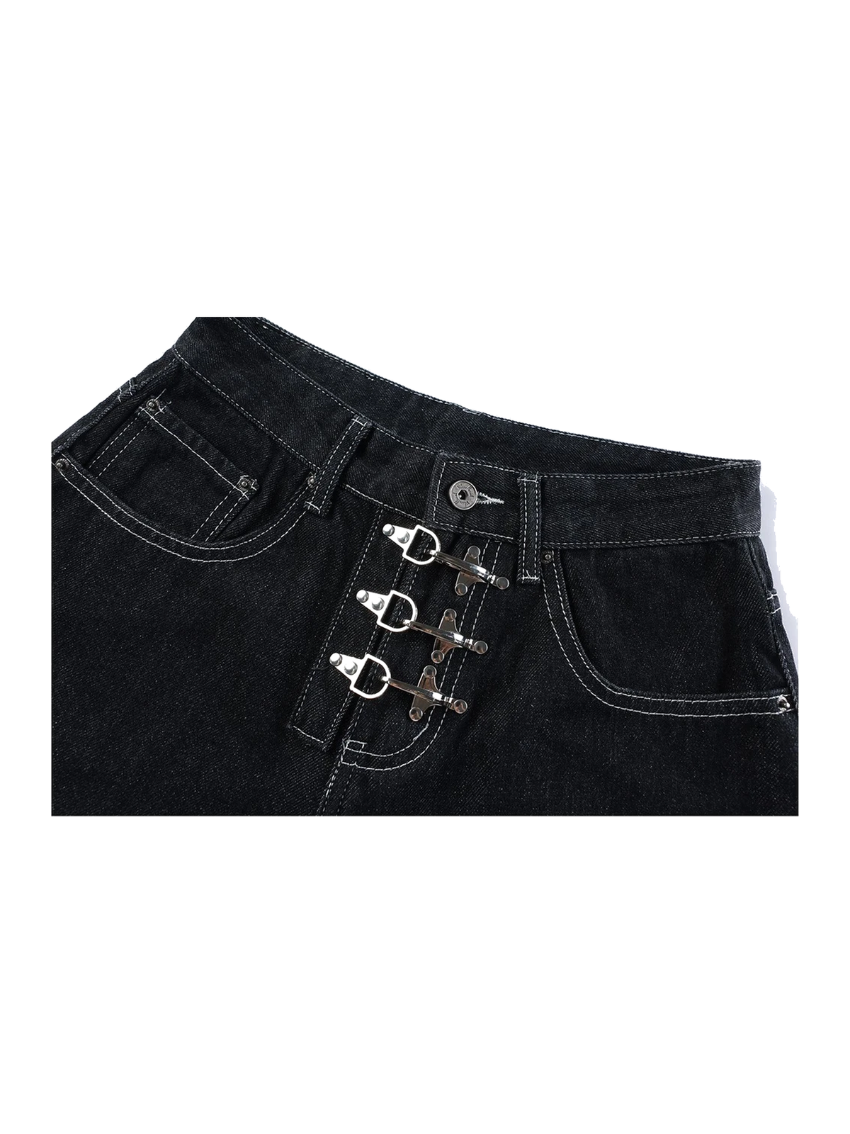Black buckle-cuff baggy denim shorts view 3