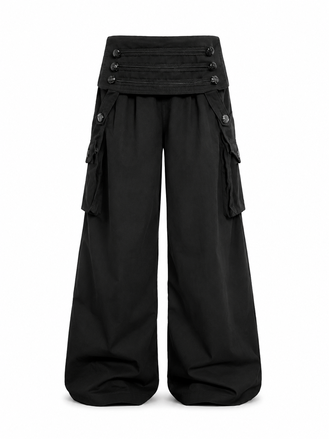 Black fold-over waist cargo pants alternate front view