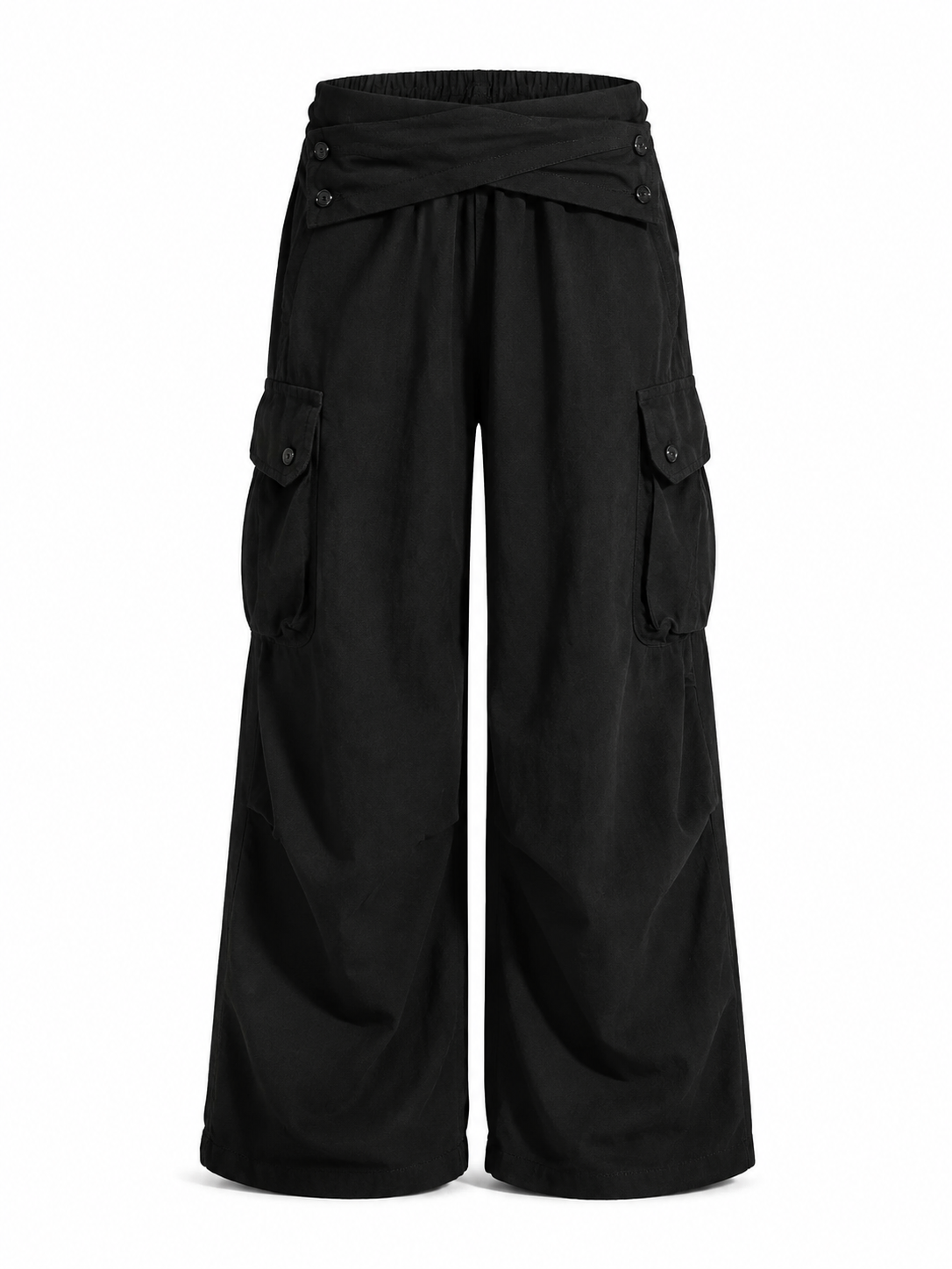 Black wide-leg cargo pants back view