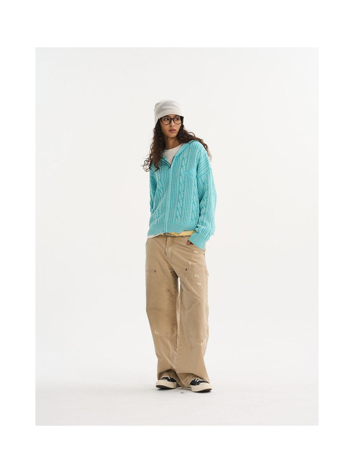 Cable-Knit Washed Zip Cardigan product image