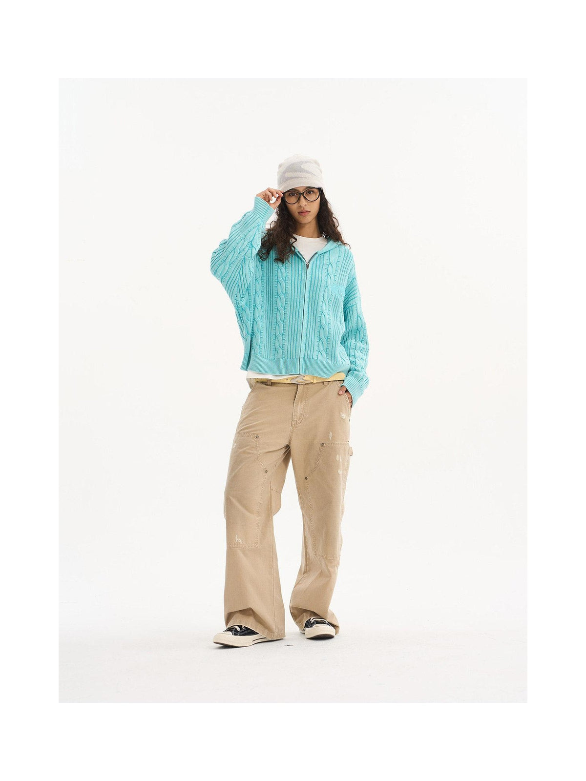 Cable-Knit Washed Zip Cardigan product image