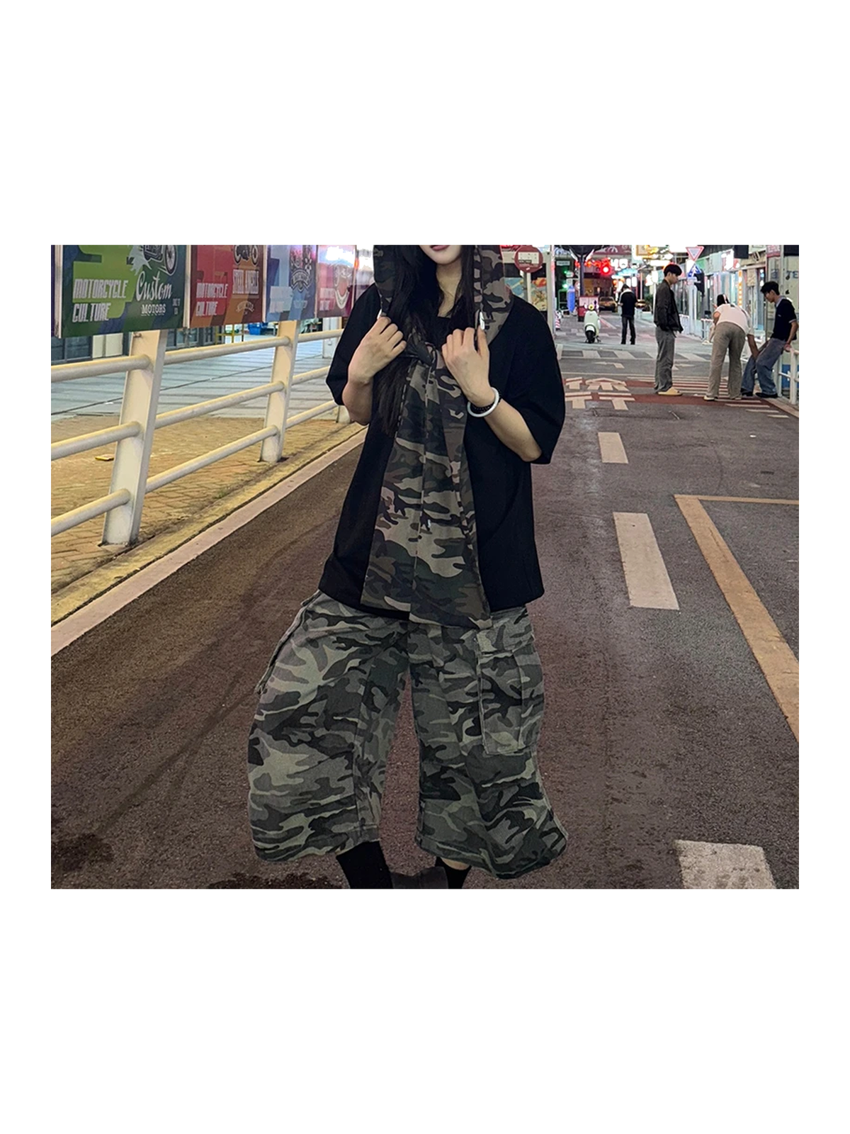 Black Camo camo cargo longline shorts view 3
