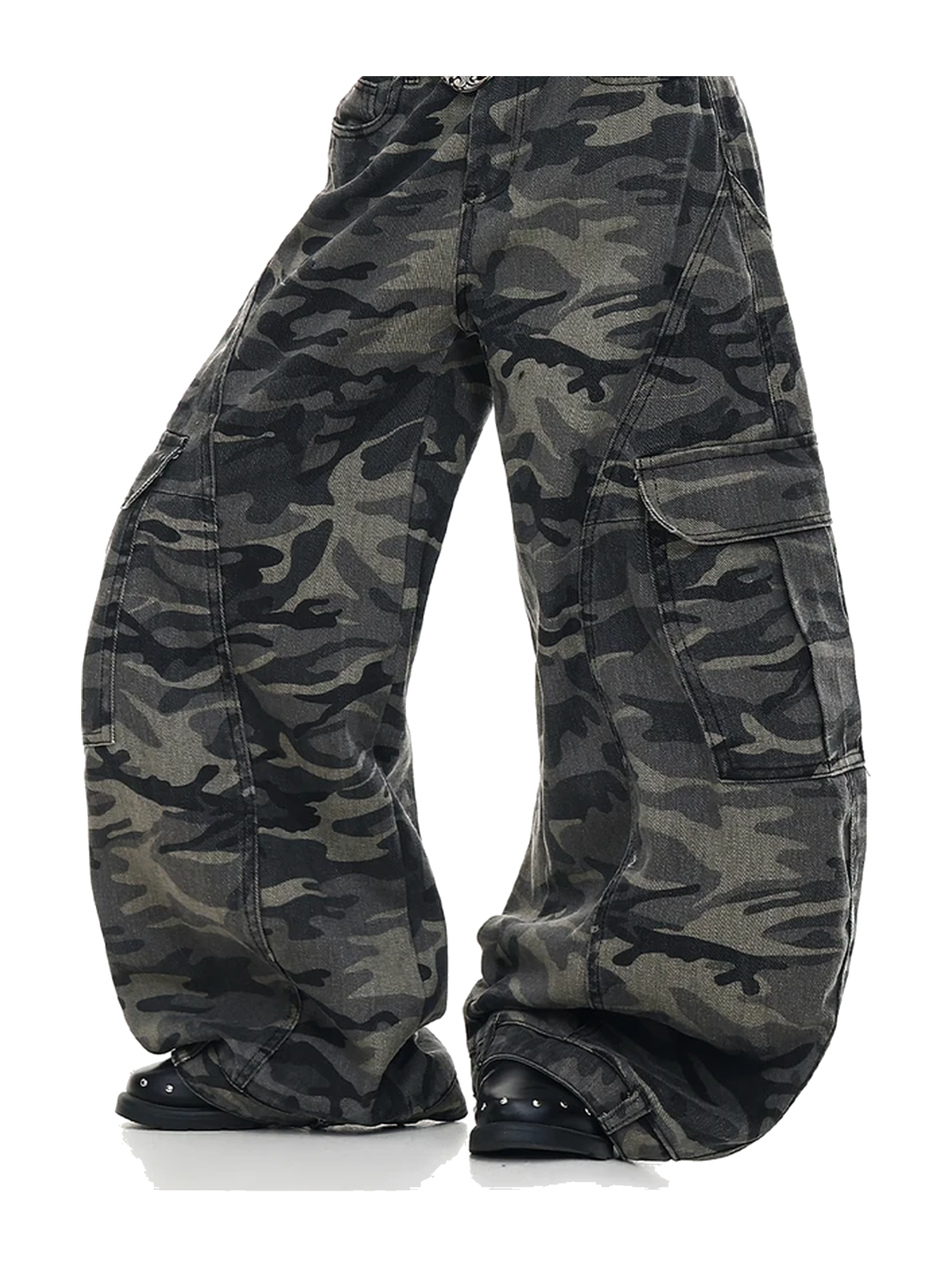 Camo Green camo cargo wide-leg jeans view 2