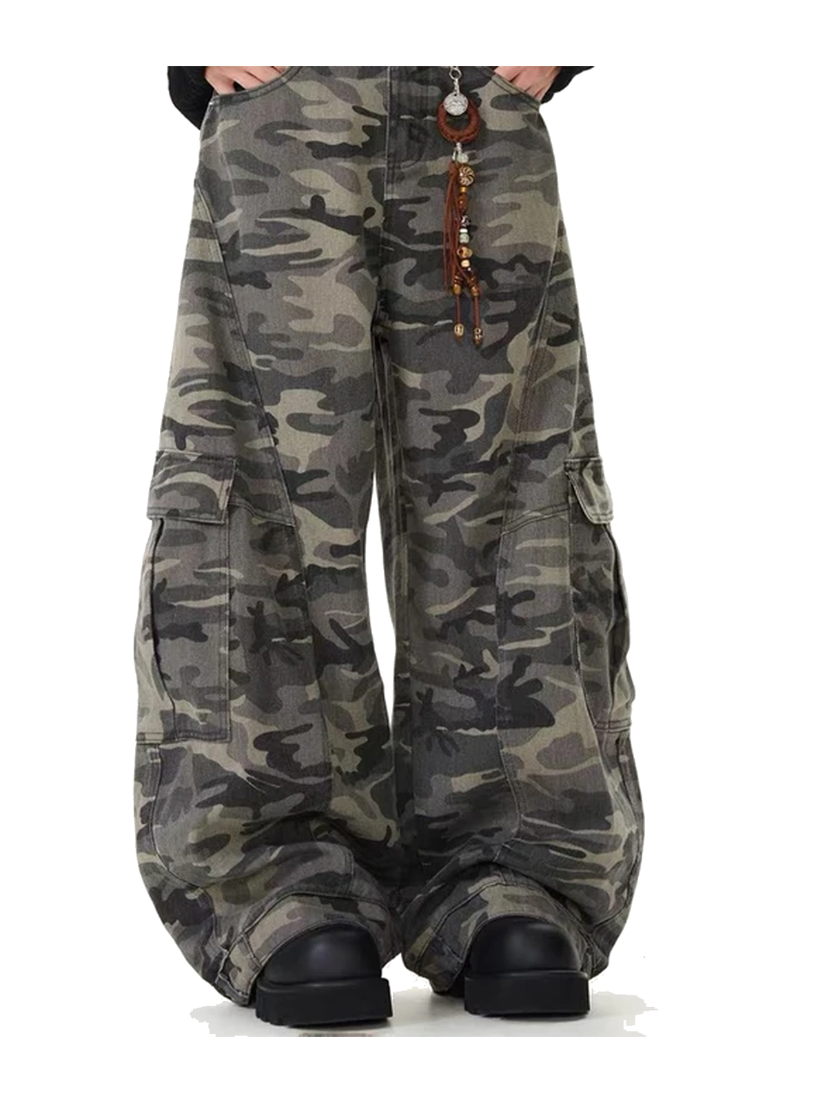 Camo Green camo cargo wide-leg jeans view 4