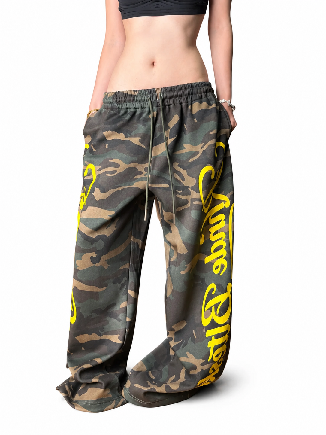 Camo graphic wide-leg sweatpants front view