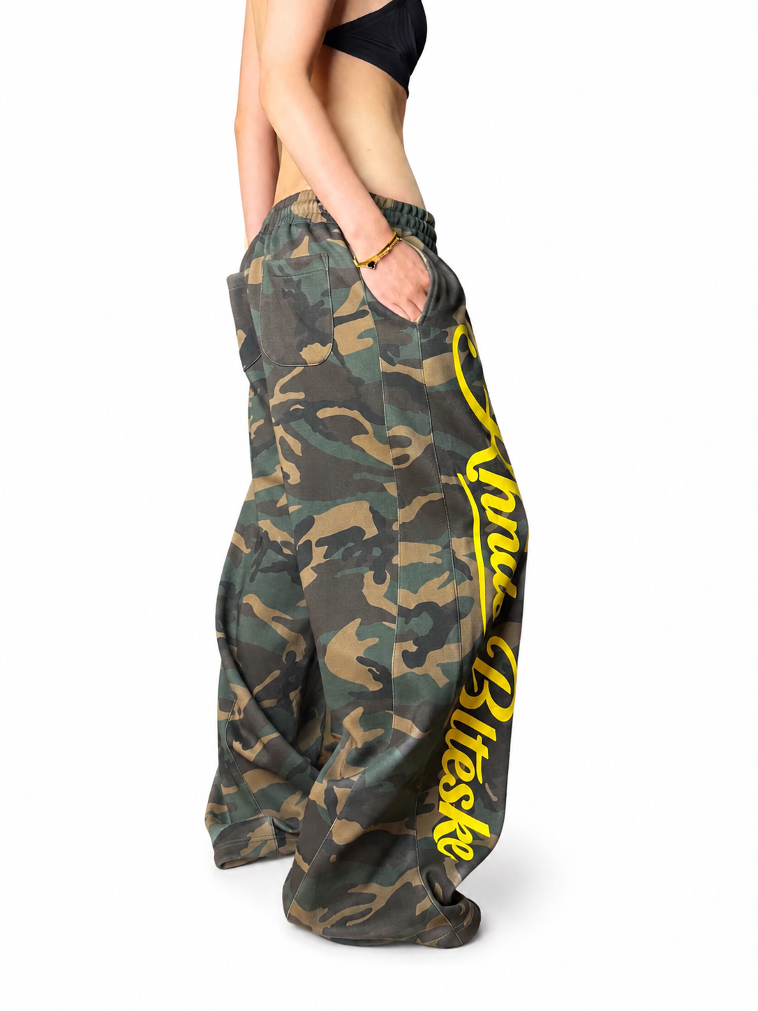 Camo graphic wide-leg sweatpants side view