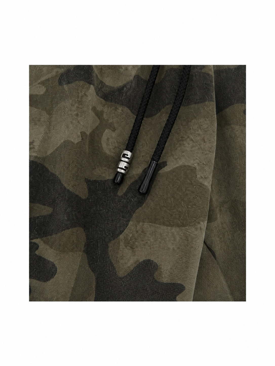 Ace Jolun green camouflage cargo pants drawcord detail