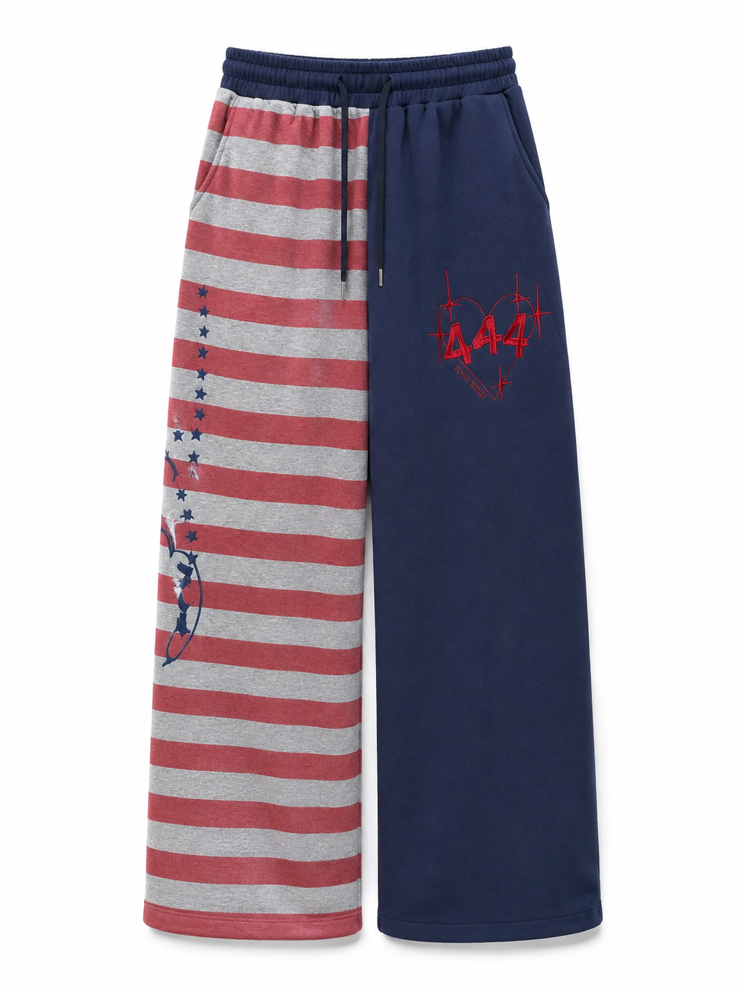 Navy red gray color-block sweatpants front view