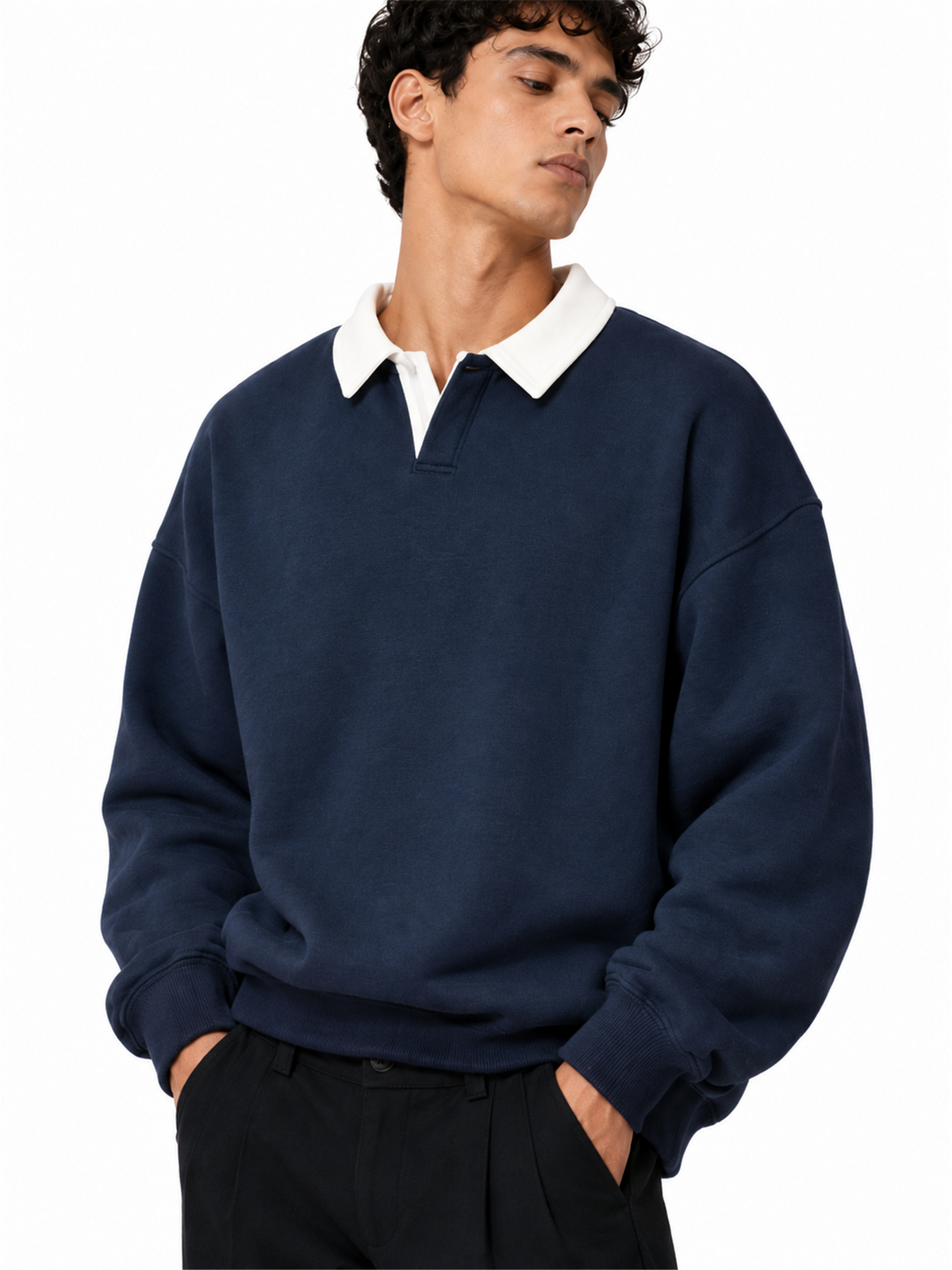 Contrast-Collar Graphic Polo Sweatshirt product image