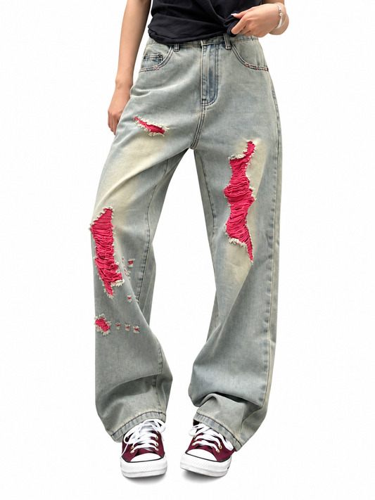 Contrast Distressed Print Jeans product image